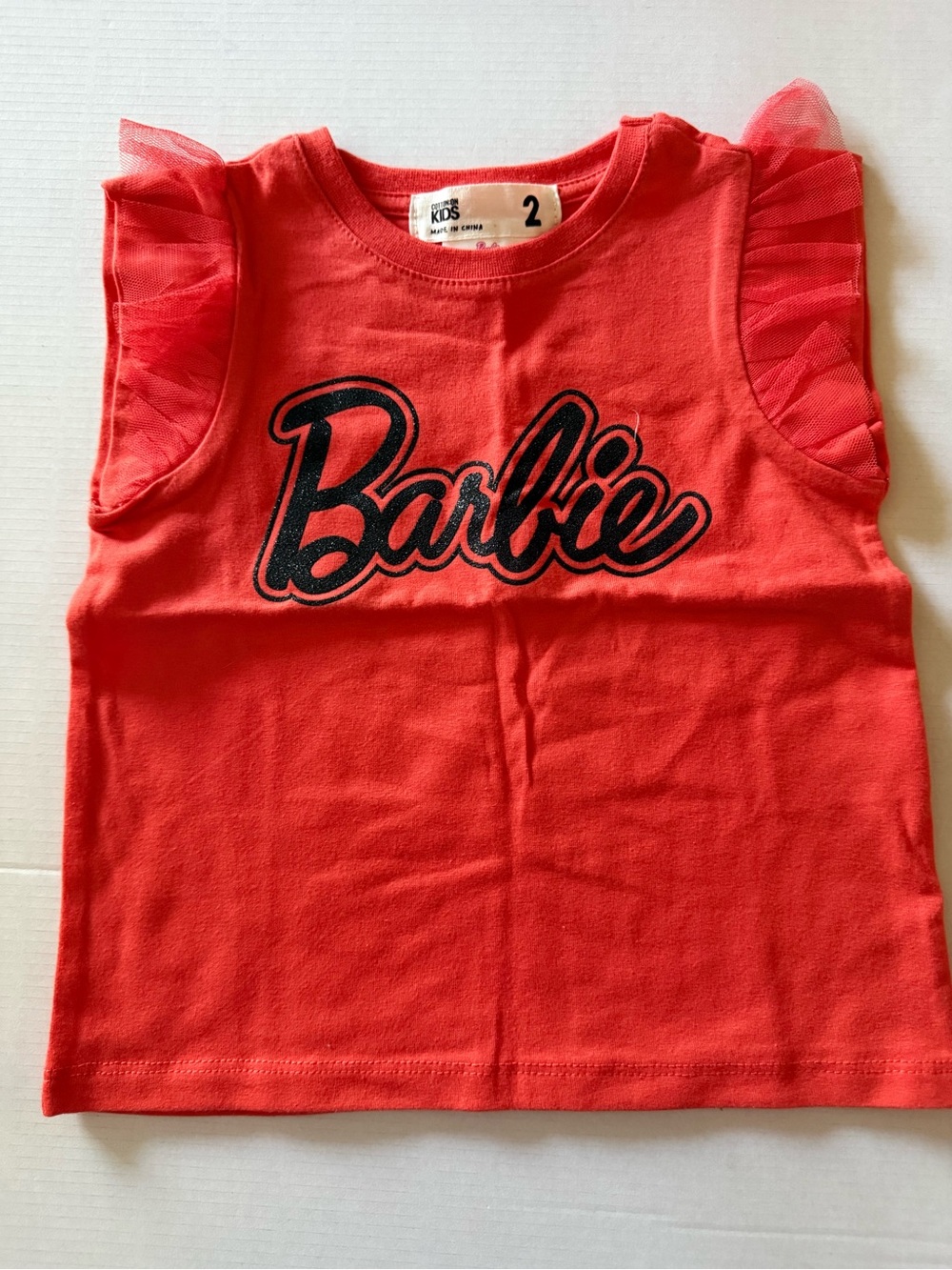 Cotton on x Barbie Girls' Red Ruffle Sleeve Tee